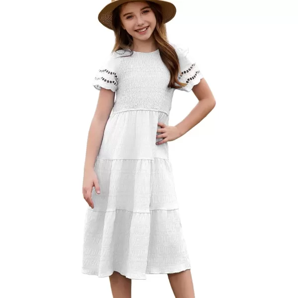 imageblibean Girls Embroidery Short Sleeve Textured Dresses Size 615 YearsWhite