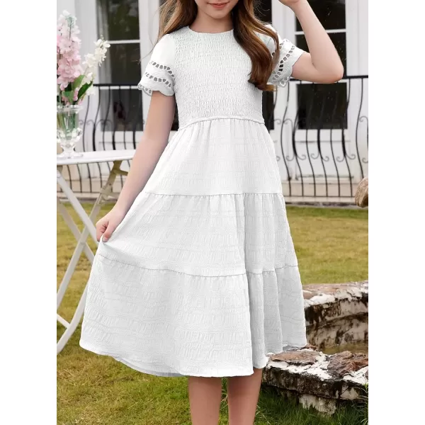 imageblibean Girls Embroidery Short Sleeve Textured Dresses Size 615 YearsWhite