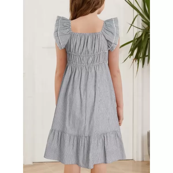 imageblibean Girls Summer Cotton Dresses Tween Ruffle Double Layer Sleeve Sundress Size 615 YearsA Black