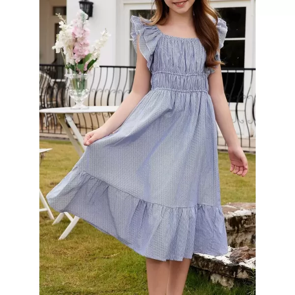 imageblibean Girls Summer Cotton Dresses Tween Ruffle Double Layer Sleeve Sundress Size 615 YearsA Blue