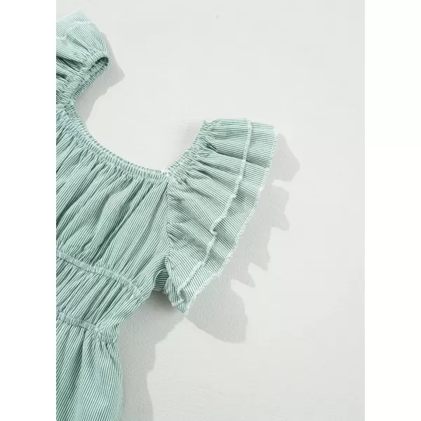 imageblibean Girls Summer Cotton Dresses Tween Ruffle Double Layer Sleeve Sundress Size 615 YearsA Green