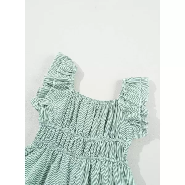 imageblibean Girls Summer Cotton Dresses Tween Ruffle Double Layer Sleeve Sundress Size 615 YearsA Green