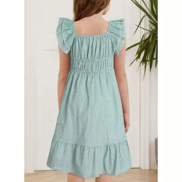 imageblibean Girls Summer Cotton Dresses Tween Ruffle Double Layer Sleeve Sundress Size 615 YearsA Green