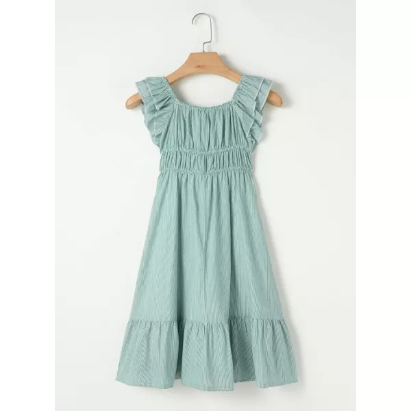 imageblibean Girls Summer Cotton Dresses Tween Ruffle Double Layer Sleeve Sundress Size 615 YearsA Green
