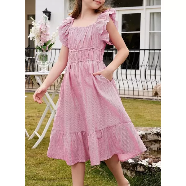 imageblibean Girls Summer Cotton Dresses Tween Ruffle Double Layer Sleeve Sundress Size 615 YearsA Pink