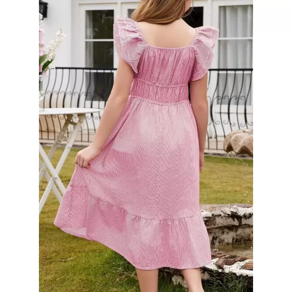 imageblibean Girls Summer Cotton Dresses Tween Ruffle Double Layer Sleeve Sundress Size 615 YearsA Pink