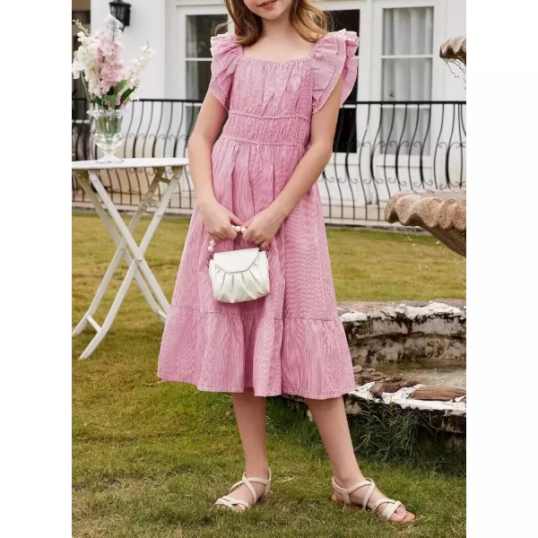imageblibean Girls Summer Cotton Dresses Tween Ruffle Double Layer Sleeve Sundress Size 615 YearsA Pink