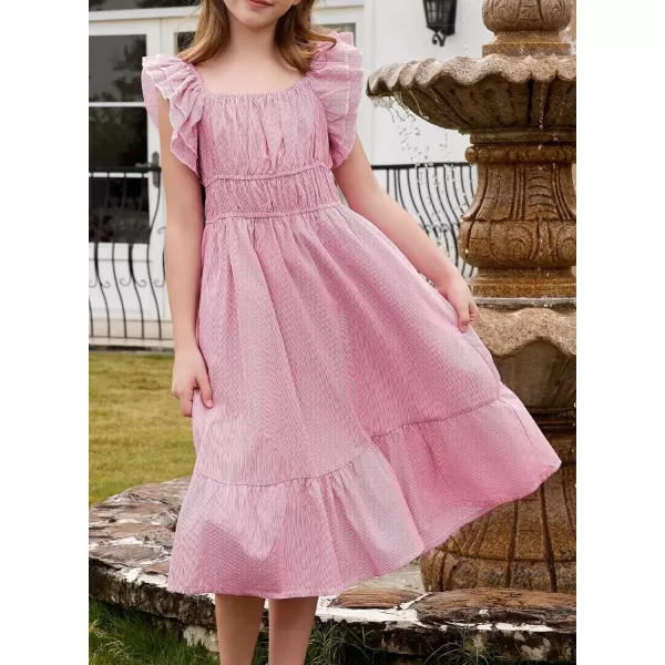 imageblibean Girls Summer Cotton Dresses Tween Ruffle Double Layer Sleeve Sundress Size 615 YearsA Pink
