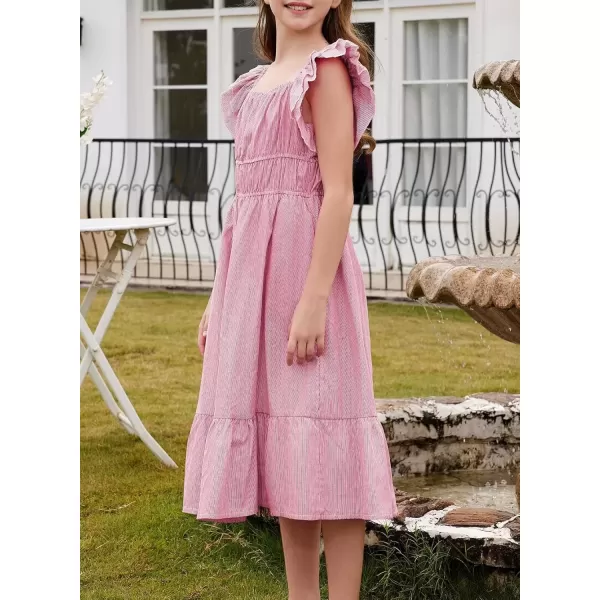 imageblibean Girls Summer Cotton Dresses Tween Ruffle Double Layer Sleeve Sundress Size 615 YearsA Pink