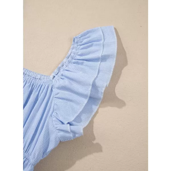 imageblibean Girls Summer Cotton Dresses Tween Ruffle Double Layer Sleeve Sundress Size 615 YearsA Sky Blue