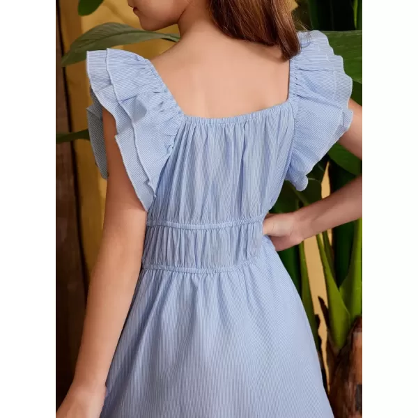 imageblibean Girls Summer Cotton Dresses Tween Ruffle Double Layer Sleeve Sundress Size 615 YearsA Sky Blue