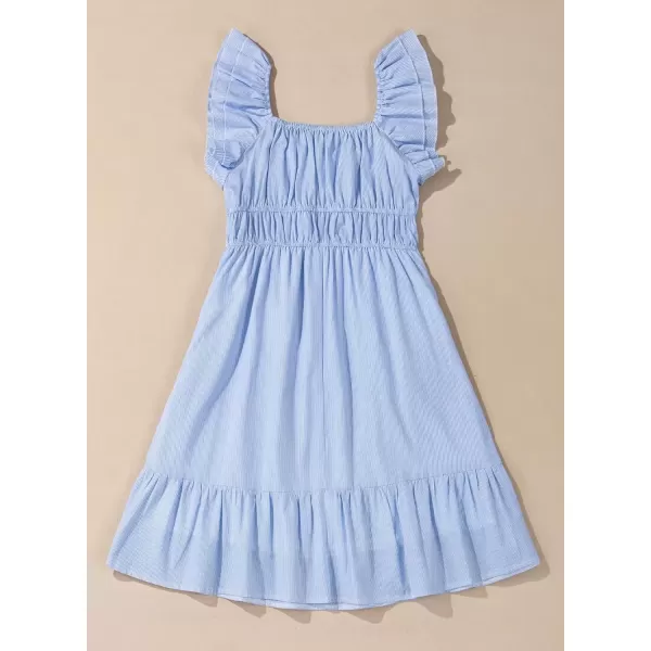 imageblibean Girls Summer Cotton Dresses Tween Ruffle Double Layer Sleeve Sundress Size 615 YearsA Sky Blue