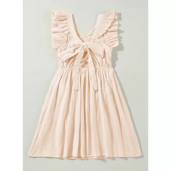 imageblibean Tween Girls 2025 Summer Cotton Dresses Kids Tie Back Sundress Size 615 YearsA Apricot