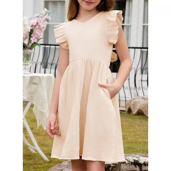 imageblibean Tween Girls 2025 Summer Cotton Dresses Kids Tie Back Sundress Size 615 YearsA Apricot