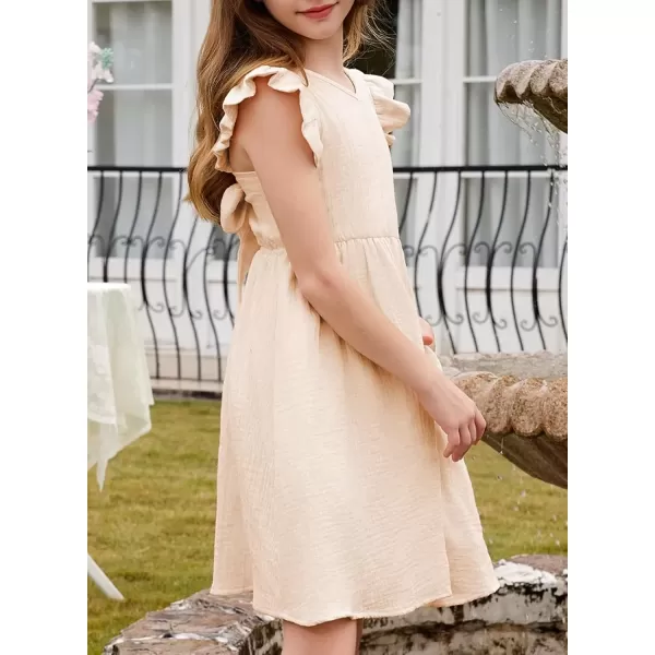 imageblibean Tween Girls 2025 Summer Cotton Dresses Kids Tie Back Sundress Size 615 YearsA Apricot