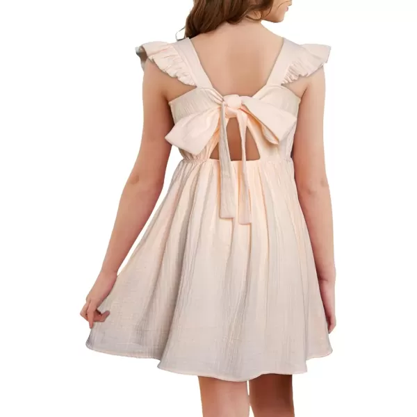 imageblibean Tween Girls 2025 Summer Cotton Dresses Kids Tie Back Sundress Size 615 YearsA Apricot