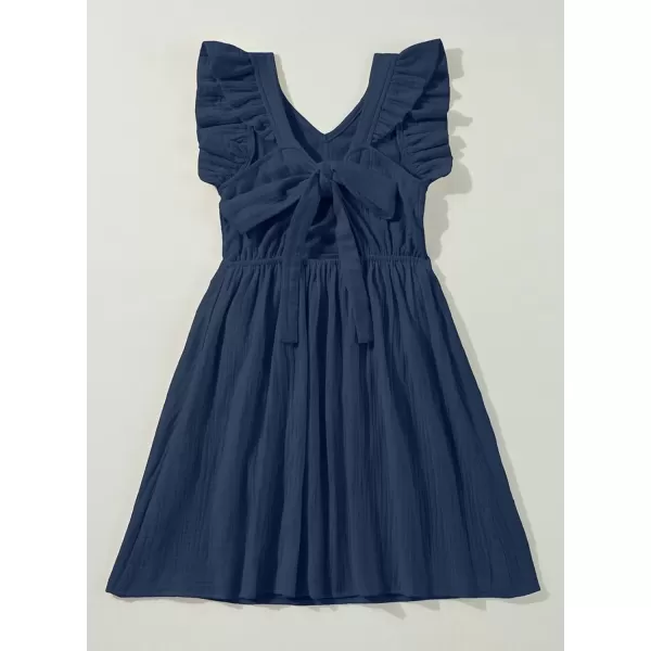 imageblibean Tween Girls 2025 Summer Cotton Dresses Kids Tie Back Sundress Size 615 YearsA Dark Blue