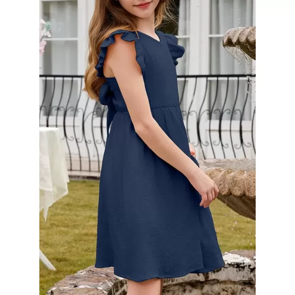 imageblibean Tween Girls 2025 Summer Cotton Dresses Kids Tie Back Sundress Size 615 YearsA Dark Blue