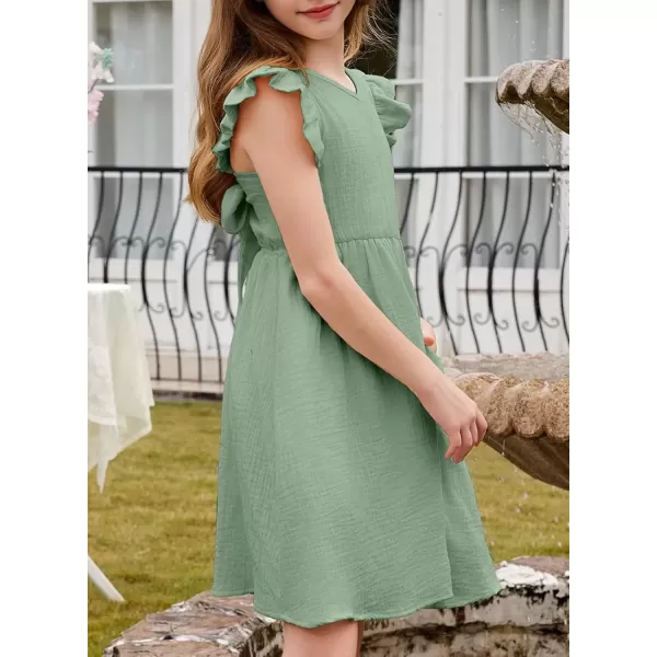 imageblibean Tween Girls 2025 Summer Cotton Dresses Kids Tie Back Sundress Size 615 YearsA Green
