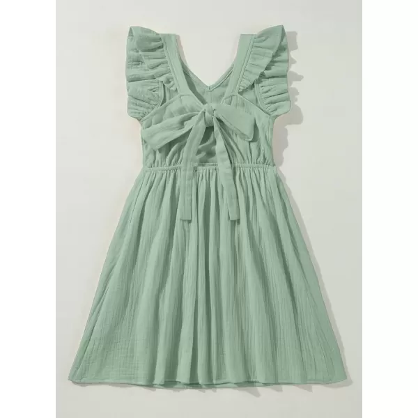 imageblibean Tween Girls 2025 Summer Cotton Dresses Kids Tie Back Sundress Size 615 YearsA Green
