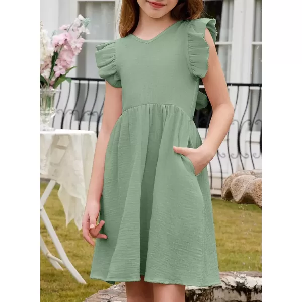 imageblibean Tween Girls 2025 Summer Cotton Dresses Kids Tie Back Sundress Size 615 YearsA Green