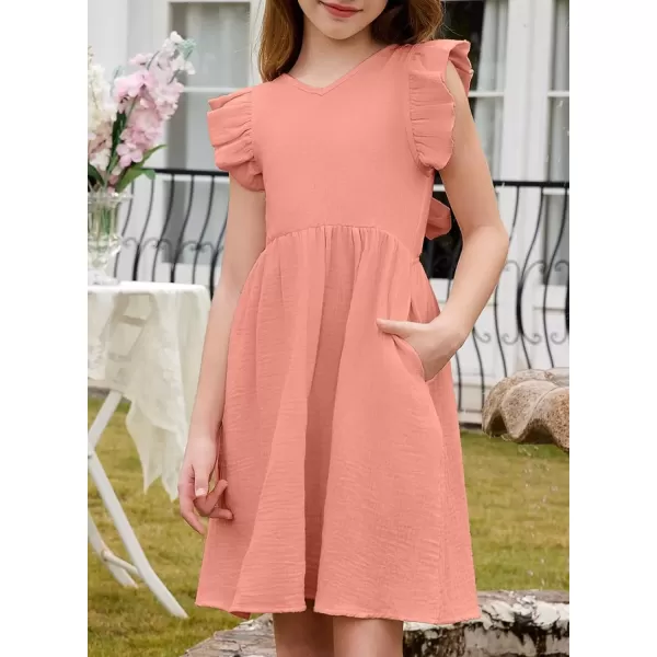 imageblibean Tween Girls 2025 Summer Cotton Dresses Kids Tie Back Sundress Size 615 YearsA Pink