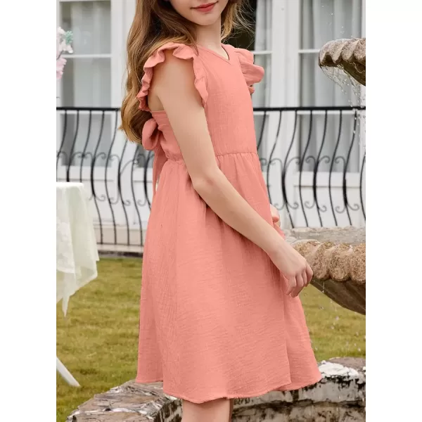 imageblibean Tween Girls 2025 Summer Cotton Dresses Kids Tie Back Sundress Size 615 YearsA Pink