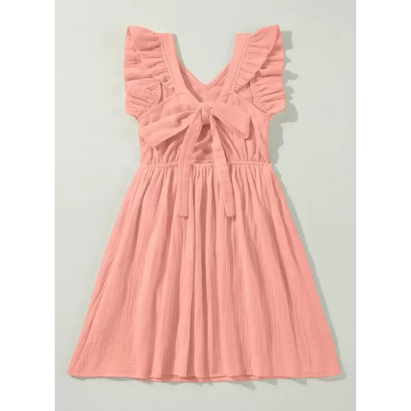 imageblibean Tween Girls 2025 Summer Cotton Dresses Kids Tie Back Sundress Size 615 YearsA Pink
