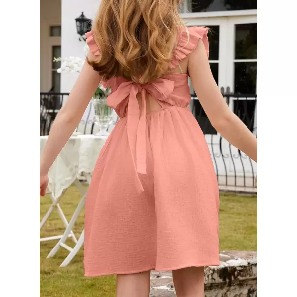 imageblibean Tween Girls 2025 Summer Cotton Dresses Kids Tie Back Sundress Size 615 YearsA Pink