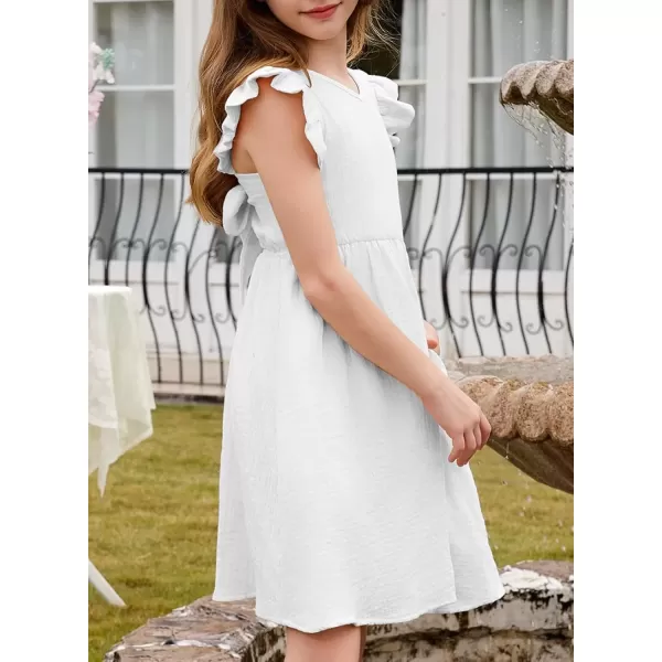 imageblibean Tween Girls 2025 Summer Cotton Dresses Kids Tie Back Sundress Size 615 YearsA White