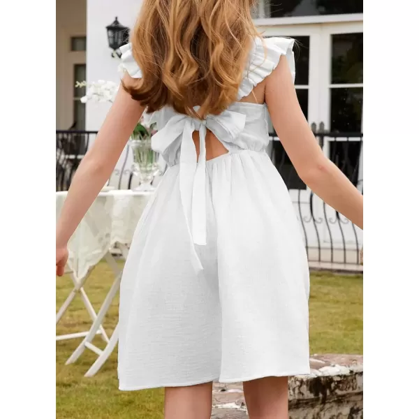 imageblibean Tween Girls 2025 Summer Cotton Dresses Kids Tie Back Sundress Size 615 YearsA White