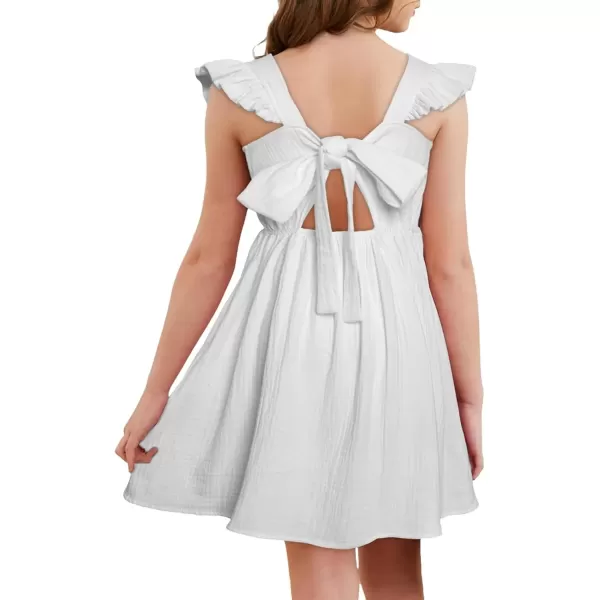 imageblibean Tween Girls 2025 Summer Cotton Dresses Kids Tie Back Sundress Size 615 YearsA White