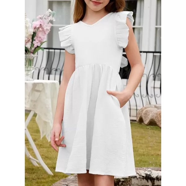 imageblibean Tween Girls 2025 Summer Cotton Dresses Kids Tie Back Sundress Size 615 YearsA White