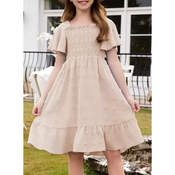 imageblibean Tween Girls 2025 Summer Dresses Kids Chiffon Dress Size 615 YearsA Beige