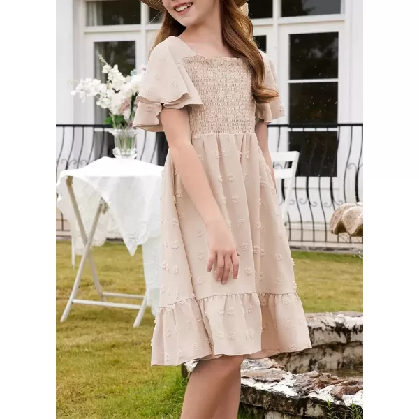 imageblibean Tween Girls 2025 Summer Dresses Kids Chiffon Dress Size 615 YearsA Beige