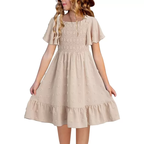 imageblibean Tween Girls 2025 Summer Dresses Kids Chiffon Dress Size 615 YearsA Beige