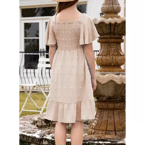 imageblibean Tween Girls 2025 Summer Dresses Kids Chiffon Dress Size 615 YearsA Beige