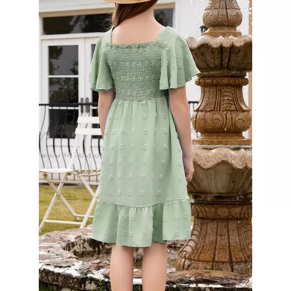 imageblibean Tween Girls 2025 Summer Dresses Kids Chiffon Dress Size 615 YearsA Green