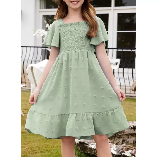 imageblibean Tween Girls 2025 Summer Dresses Kids Chiffon Dress Size 615 YearsA Green
