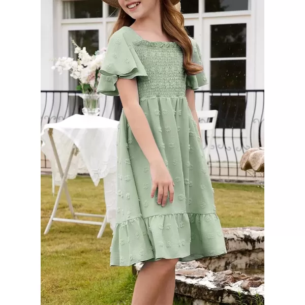 imageblibean Tween Girls 2025 Summer Dresses Kids Chiffon Dress Size 615 YearsA Green