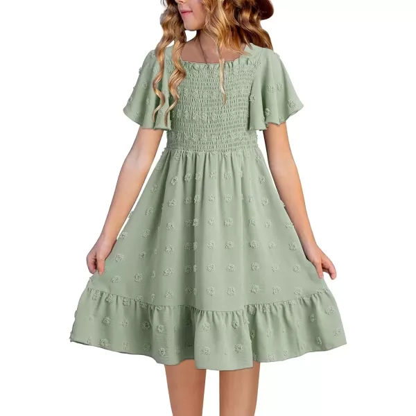 imageblibean Tween Girls 2025 Summer Dresses Kids Chiffon Dress Size 615 YearsA Green