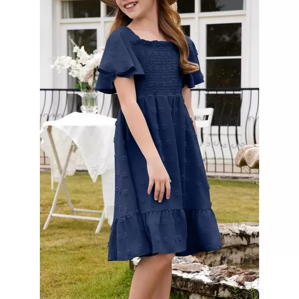 imageblibean Tween Girls 2025 Summer Dresses Kids Chiffon Dress Size 615 YearsA Navy Blue