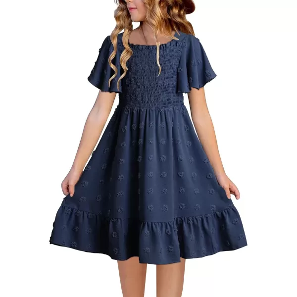 imageblibean Tween Girls 2025 Summer Dresses Kids Chiffon Dress Size 615 YearsA Navy Blue