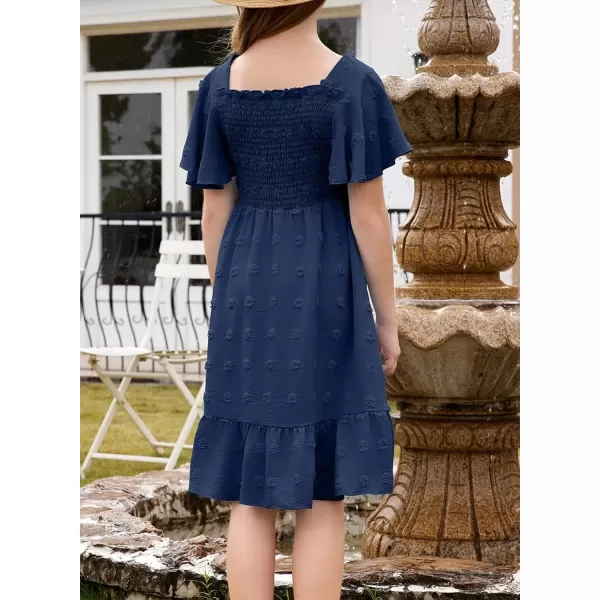 imageblibean Tween Girls 2025 Summer Dresses Kids Chiffon Dress Size 615 YearsA Navy Blue