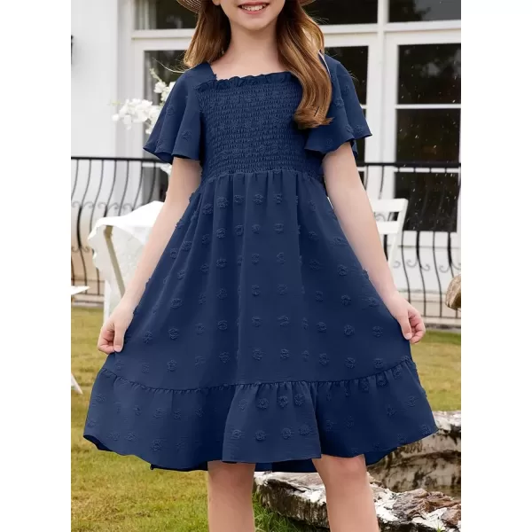 imageblibean Tween Girls 2025 Summer Dresses Kids Chiffon Dress Size 615 YearsA Navy Blue