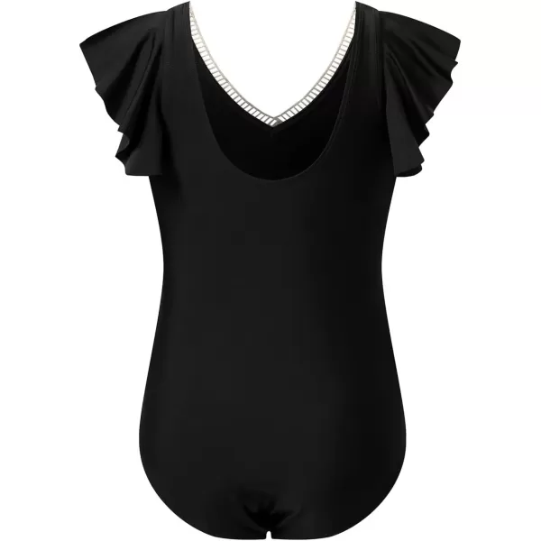 imageblibean Girls 2025 Swimwear One Piece Swimsuit Kids Ruffle Removable Pad Bathing Suits Size 615 YearsA Black