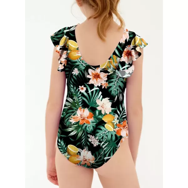 imageblibean Girls 2025 Swimwear One Piece Swimsuit Kids Ruffle Removable Pad Bathing Suits Size 615 YearsA Floral Green