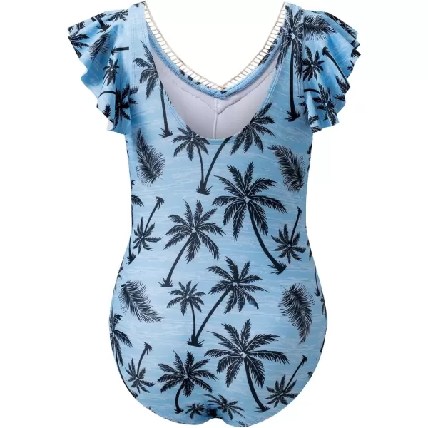 imageblibean Girls 2025 Swimwear One Piece Swimsuit Kids Ruffle Removable Pad Bathing Suits Size 615 YearsA Hawaiian Blue