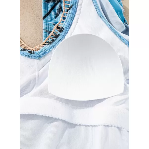 imageblibean Girls 2025 Swimwear One Piece Swimsuit Kids Ruffle Removable Pad Bathing Suits Size 615 YearsA Hawaiian Blue