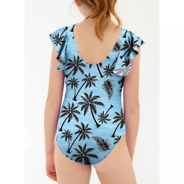imageblibean Girls 2025 Swimwear One Piece Swimsuit Kids Ruffle Removable Pad Bathing Suits Size 615 YearsA Hawaiian Blue